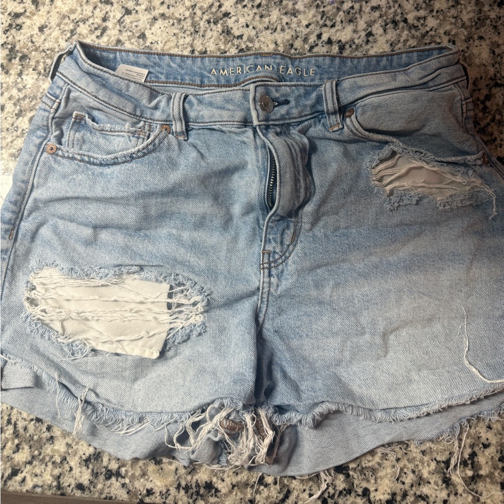 American Eagle Outfitters Light Blue Ripped Jean Shorts